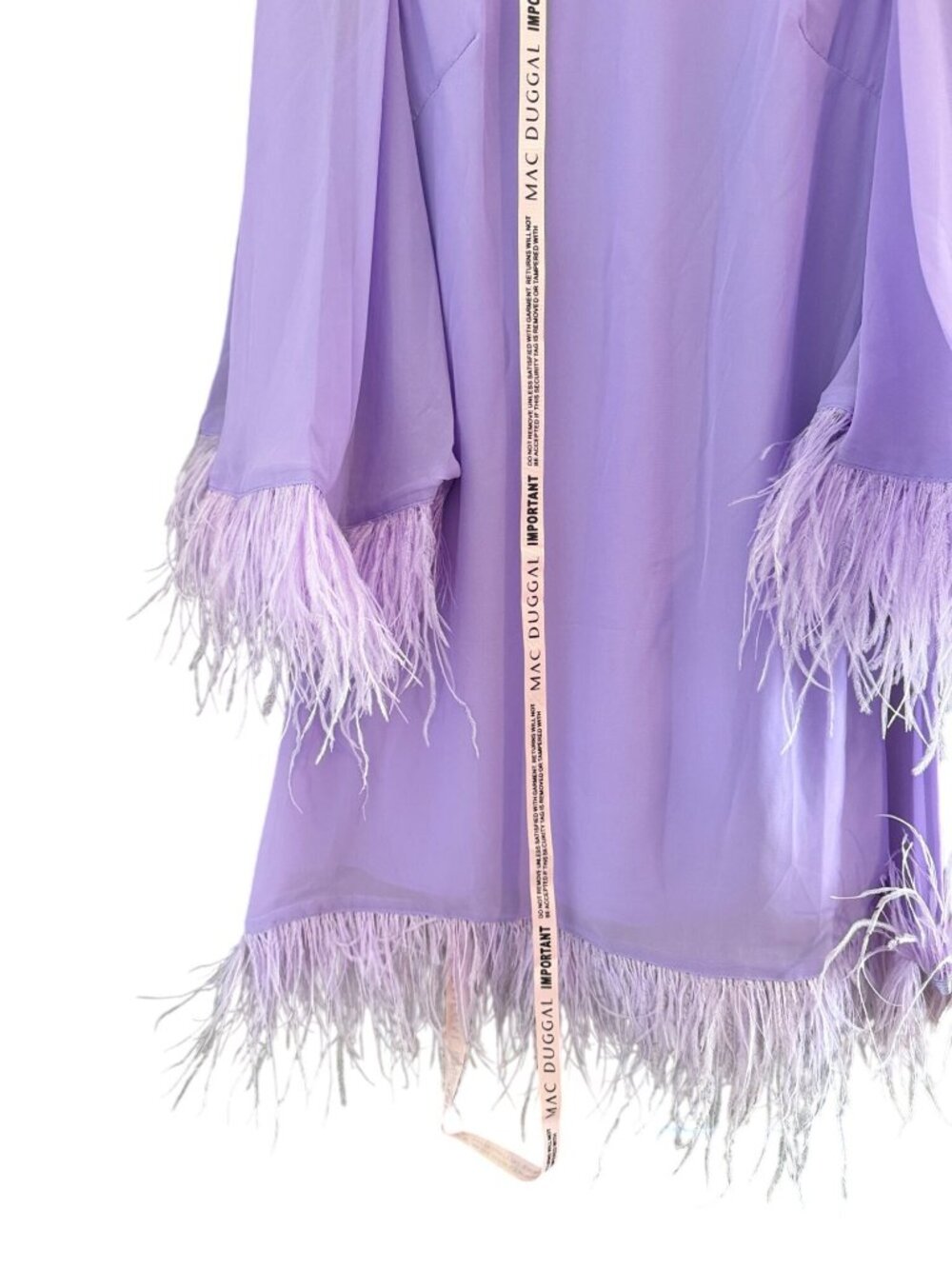 Mac Duggal Lilac Sheer Sleeves Feather Trim Cocktail Dress 11439 Dress Size 4 NW - Picture 4 of 11